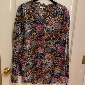 Talbots Navy and Pink Floral Blouse